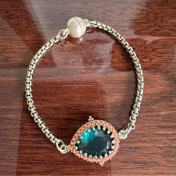 Anthropologie Orbite Gold Chain Bracelet with Turquoise Blue Crystal Charm - Picture 3 of 5